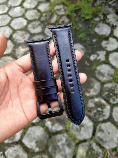 Keizo Apple Leather  Watch Straps - Tali Jam Kulit Apple Watch Seri 4 Hitam Tan - Image 2